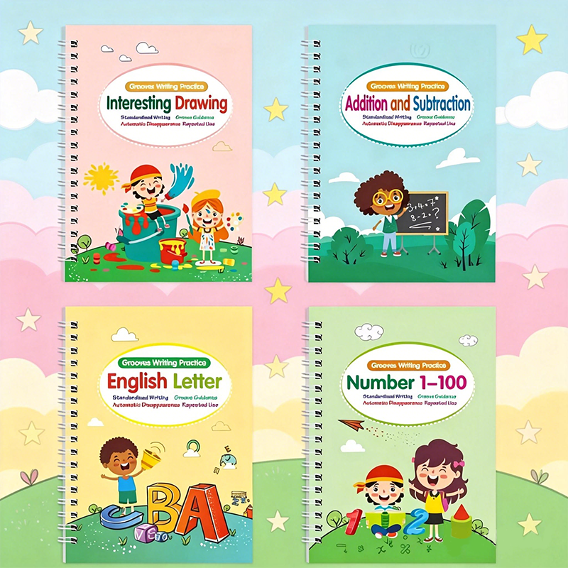 Magic Grooved Writing Practice Books for Kids 3-8, Reusable Grooved Handwriting Books-Preschool Learning Activities