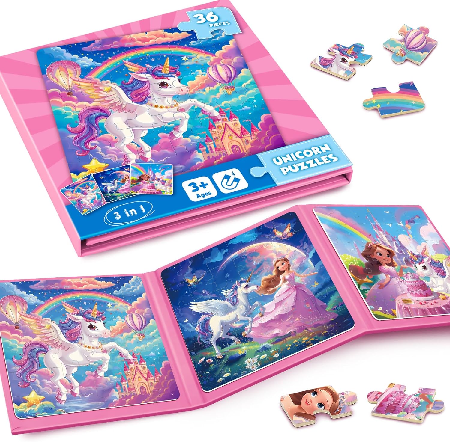 Magnetic Jigsaw Puzzles for Toddlers Kids,(3 36-Pieces) Travel Puzzles Toys for Kids