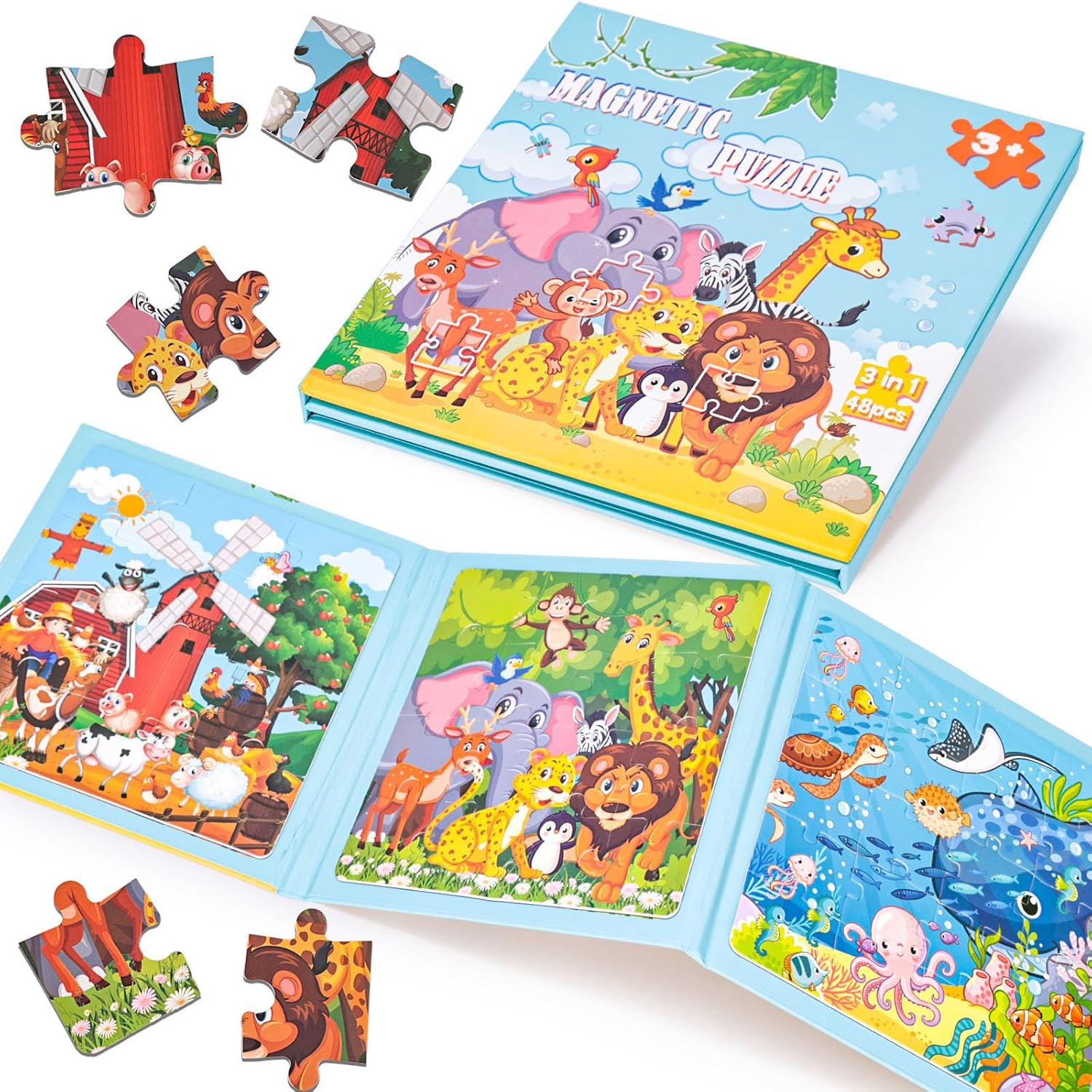 Magnetic Puzzles Book Animal Educational Learning Toys Travel Game for Toddlers Boys and Girls Road Trip Activities