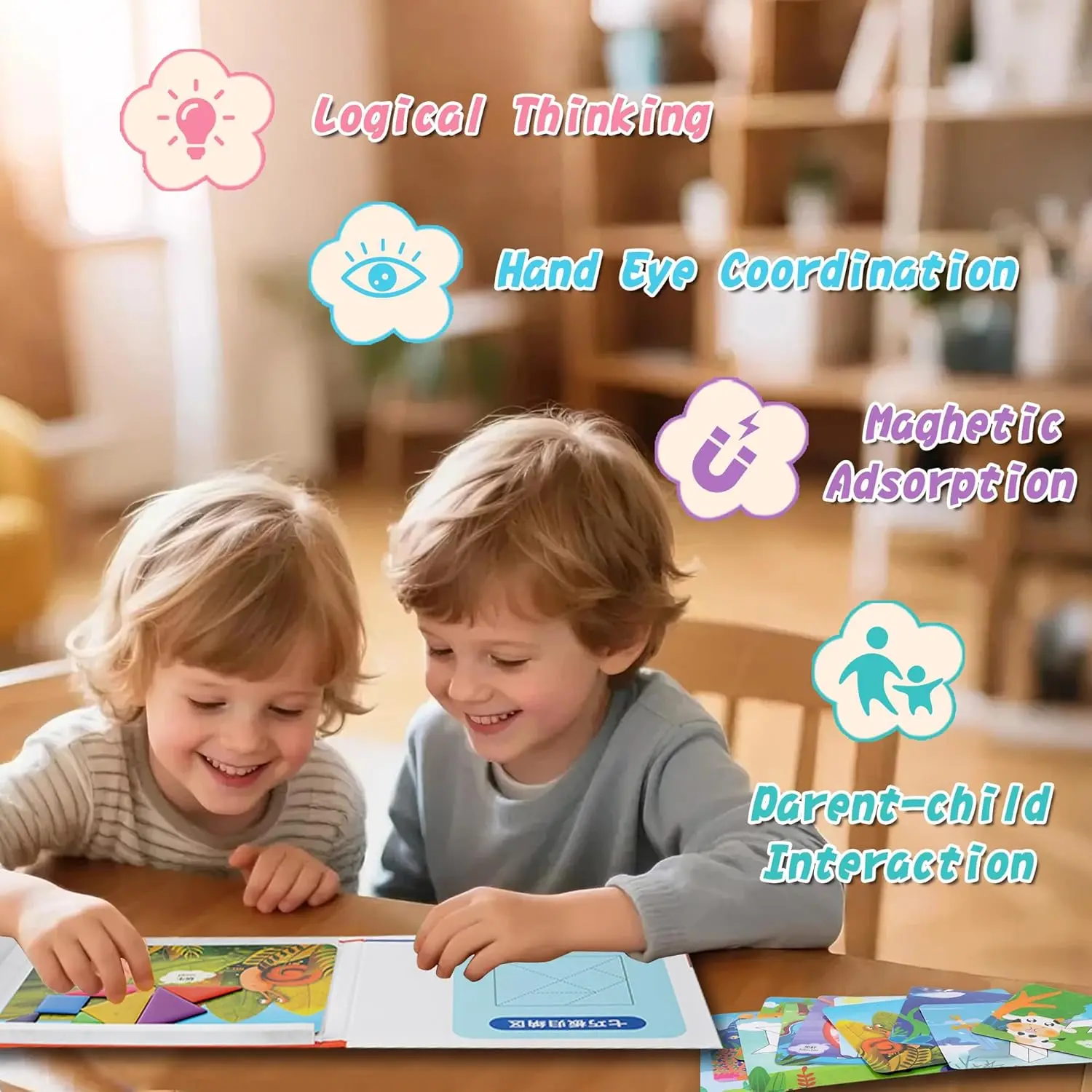 Magnetic Tangram for Kids Age 4-8 with 30 Theme Pages, Magnetic Tangrams Puzzle for Kid, Magnet Tangram Puzzle, Tangram for Kids