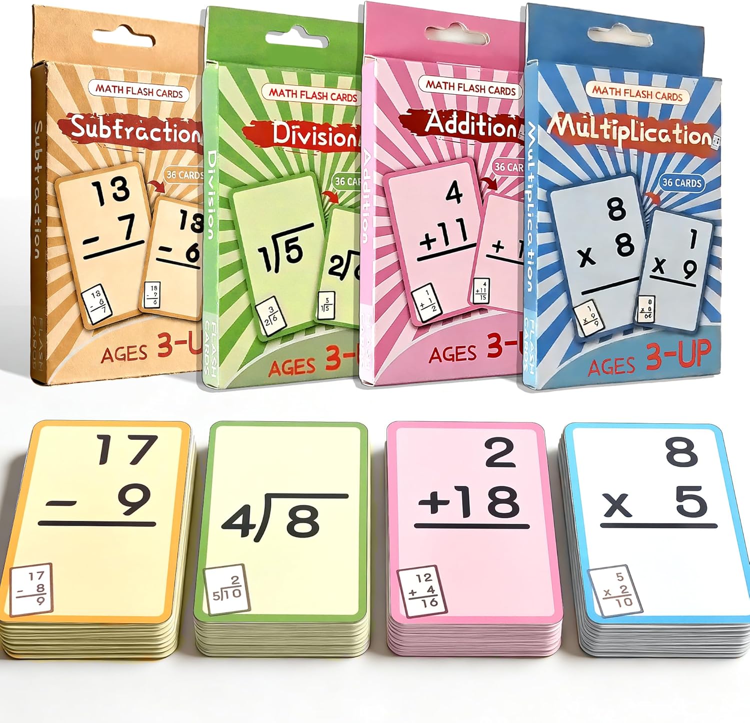 Math Flash Cards Multiplication and Division, Addition, Subtraction Kids Learning Flash Cards/Cognitive Cards Paper Flash Cards