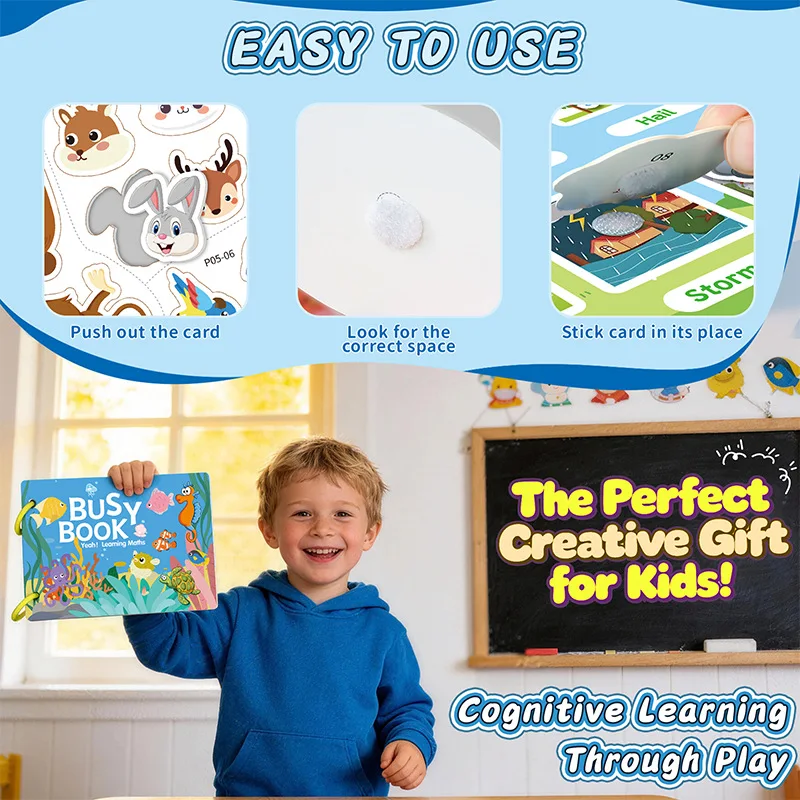 Montessori Busy Book: Preassembled Sensory Toy for Autism & Fine Motor Skills,Preschool Binder,Homeschool Supplies.