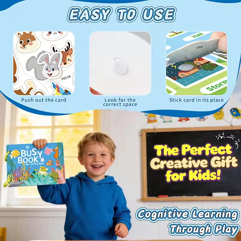 Montessori Busy Book for Toddlers,Preassembled Sensory Toy for Autism & Fine Motor Skills,Preschool Learning Activities Binder.
