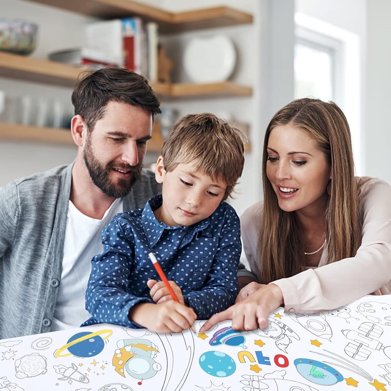 Multi-Themed Children Drawing Roll, 118″ X 15″ Coloring Paper Roll, DIY Painting Color Filling Paper for Kids