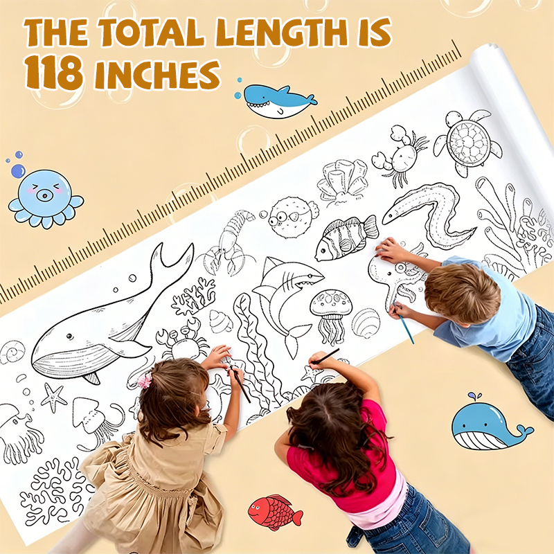 Multi-Themed Children Drawing Roll, 118″ X 15″ Coloring Paper Roll, DIY Painting Color Filling Paper for Kids