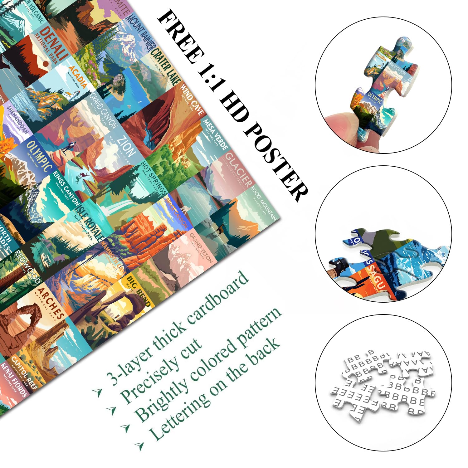 National Parks Puzzle for Adults 1000 Pieces, Travel Poster Landscape Puzzle , Nature Jigsaw Puzzles Scenery