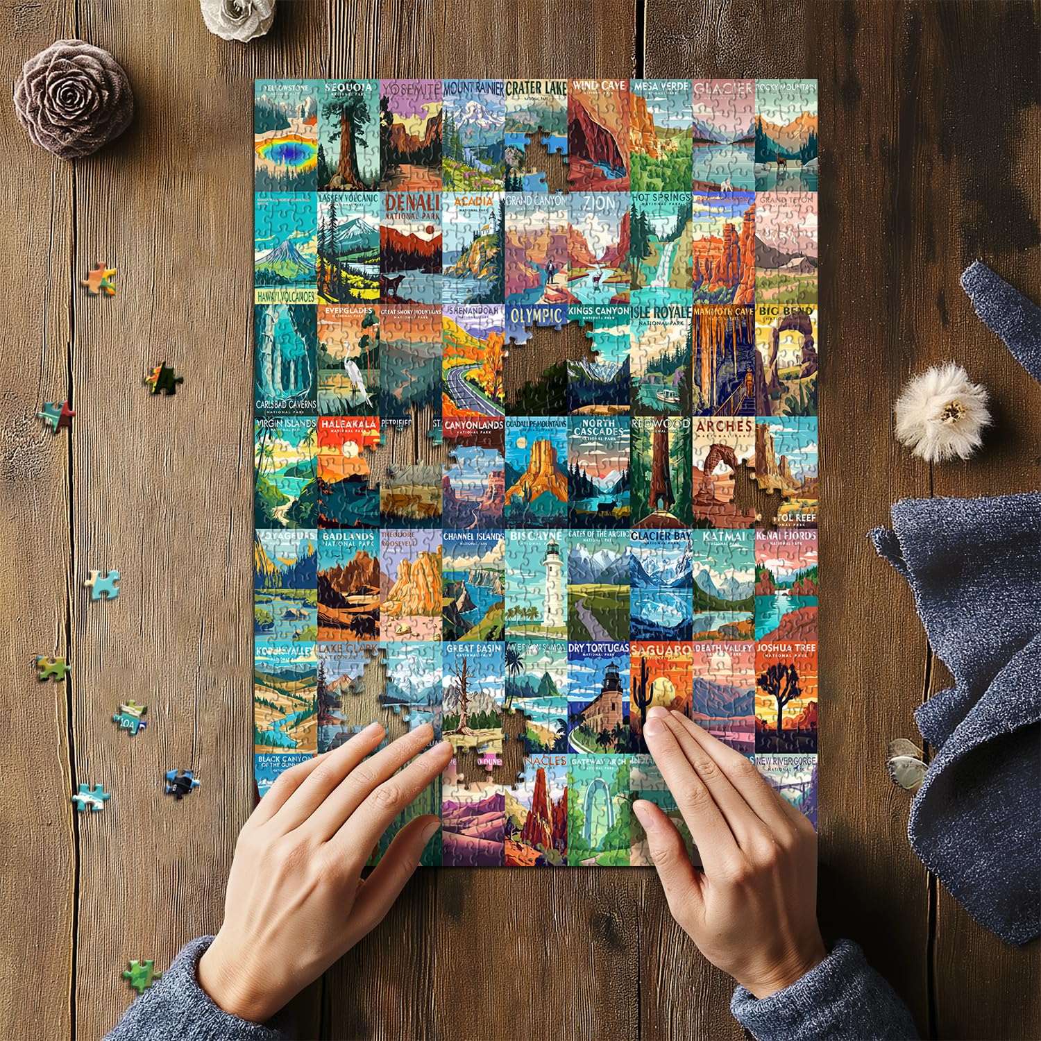 National Parks Puzzle for Adults 1000 Pieces, Travel Poster Landscape Puzzle , Nature Jigsaw Puzzles Scenery