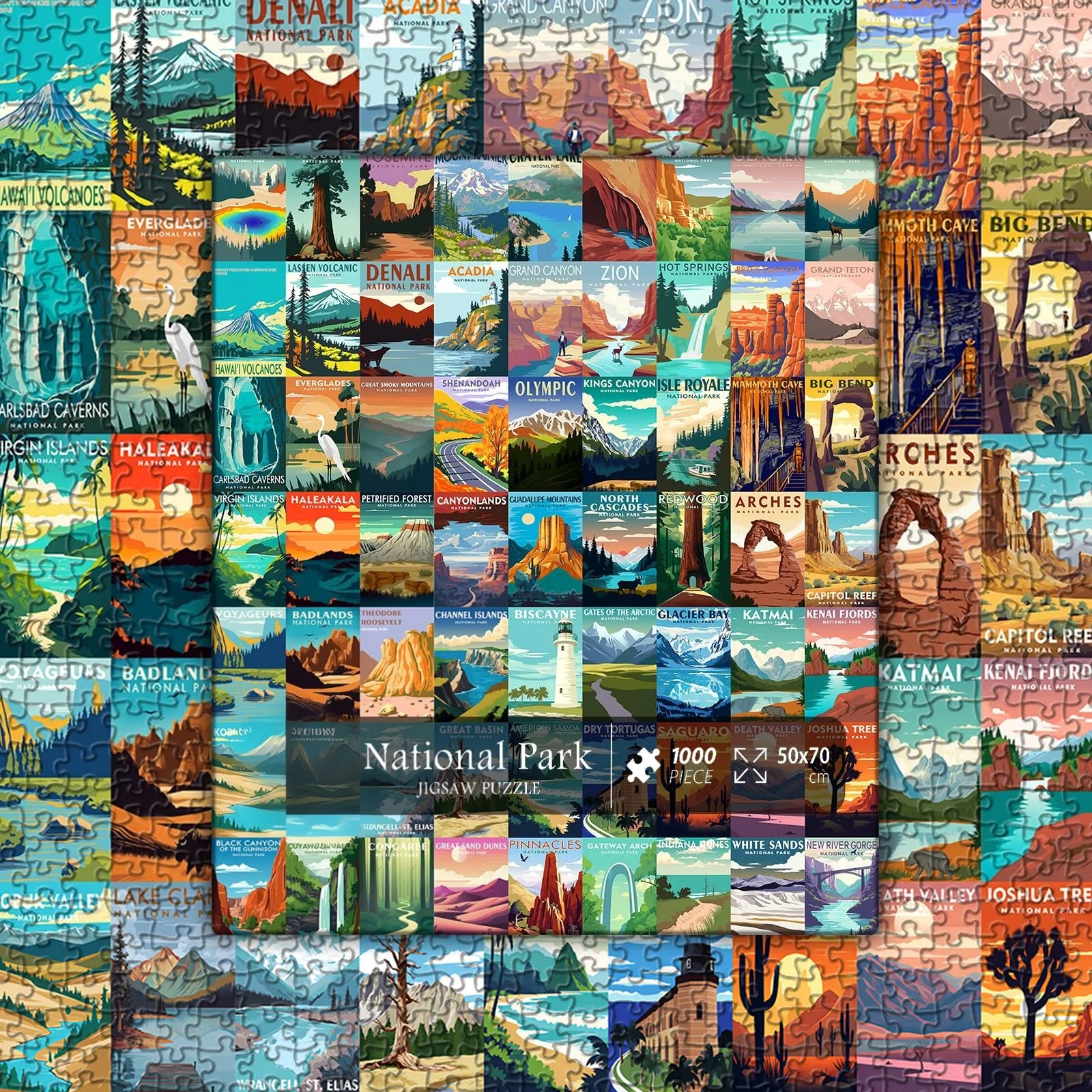 National Parks Puzzle for Adults 1000 Pieces, Travel Poster Landscape Puzzle , Nature Jigsaw Puzzles Scenery