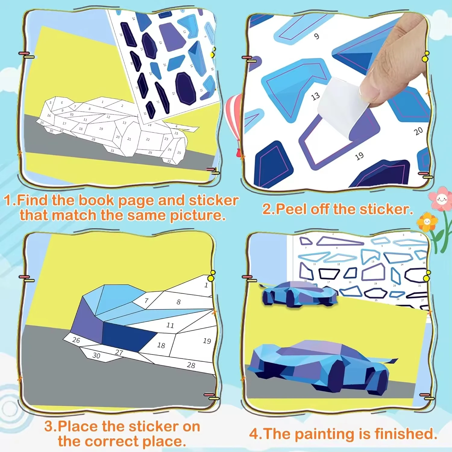 Paint by Number Sticker Book Travel Activities for Kids Ages 4-10,Birthday Present, Preschool Classroom Party Gifts