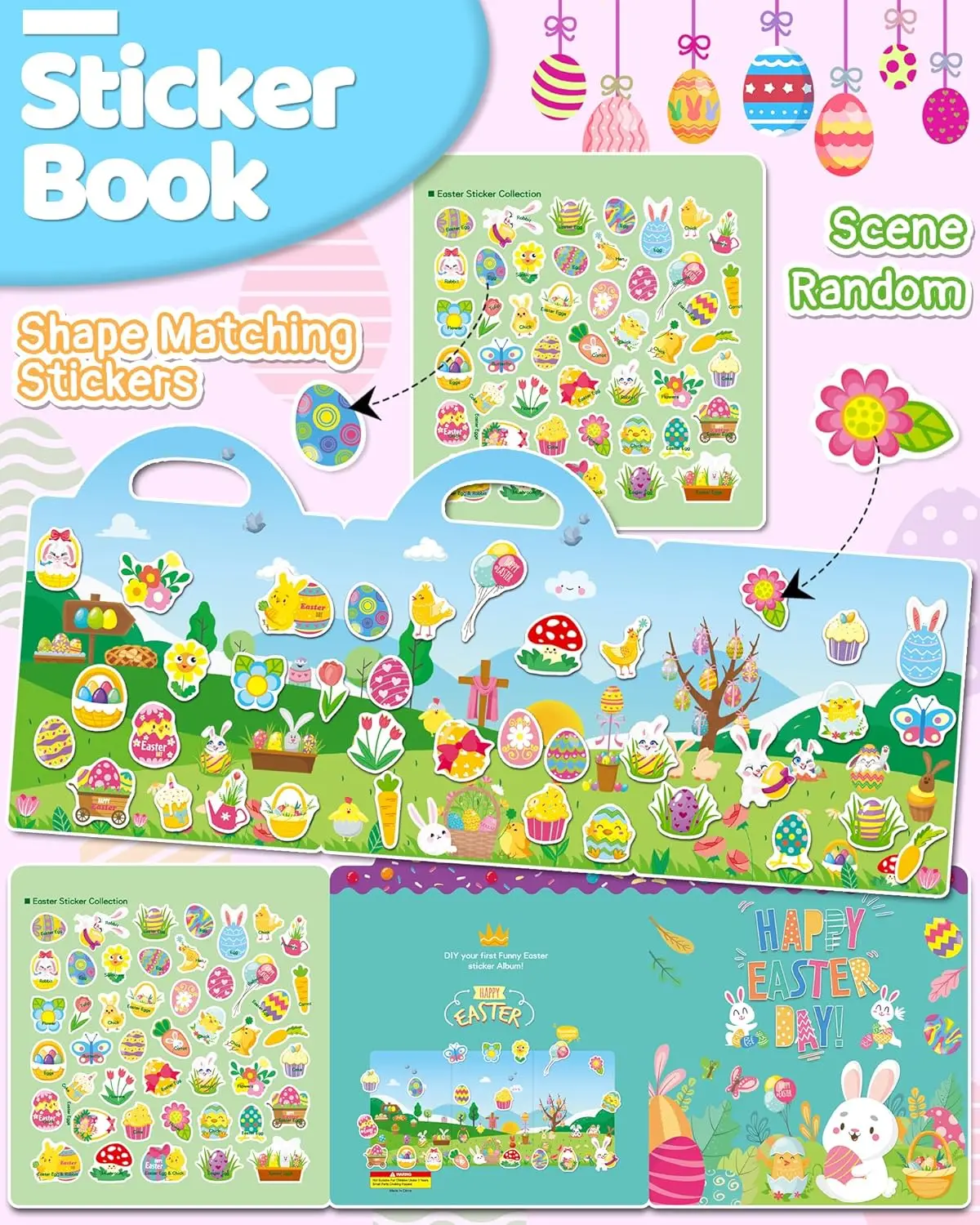 Reusable Sticker Book for Toddlers, Toddler Travel Toys Activities Crafts P Easter Basket Stuffers Birthday Gifts