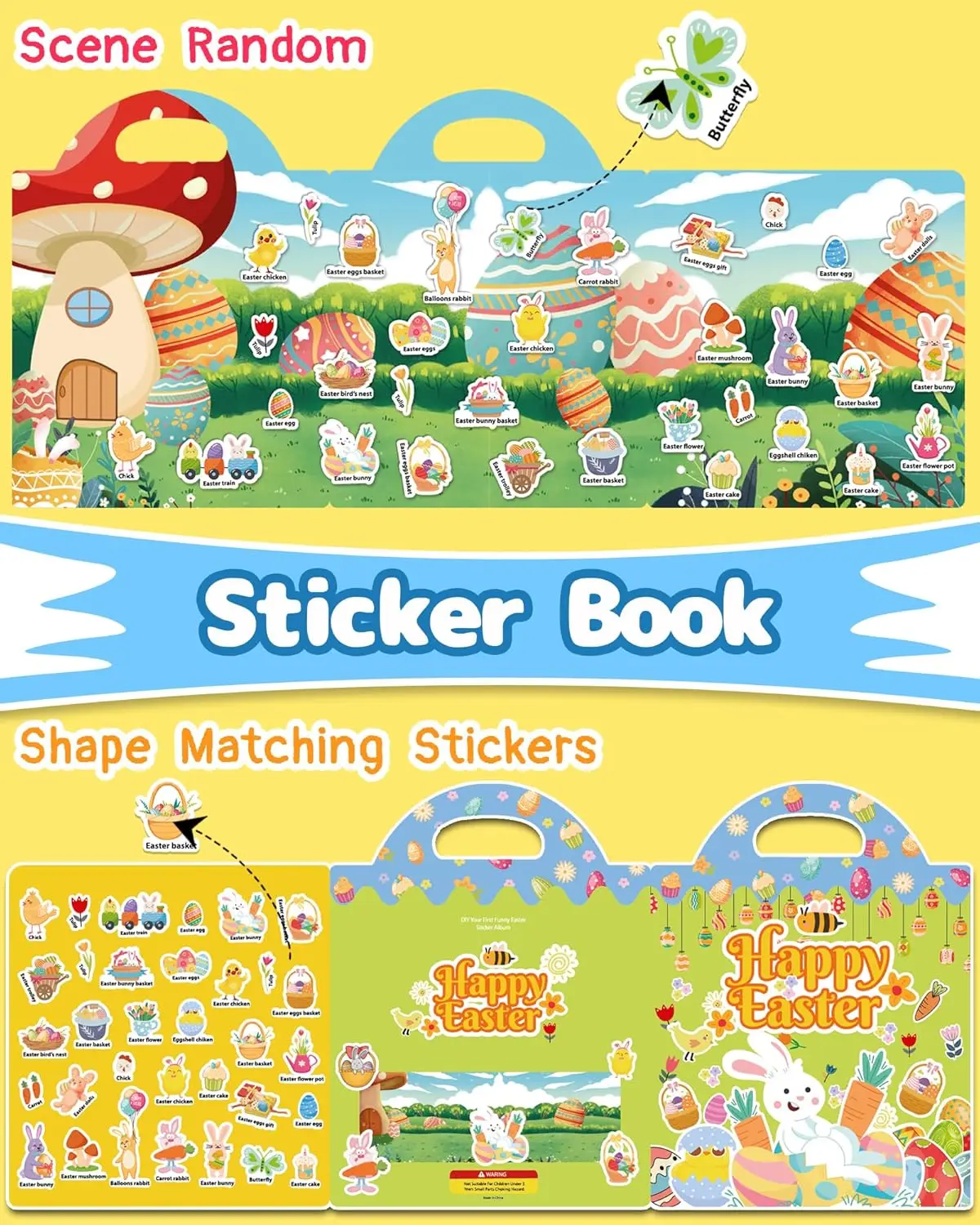 Reusable Sticker Books for Toddlers, Fun Travel Stickers for Kids, Toddler Sticker Book, Crafts Activities for Toddlers