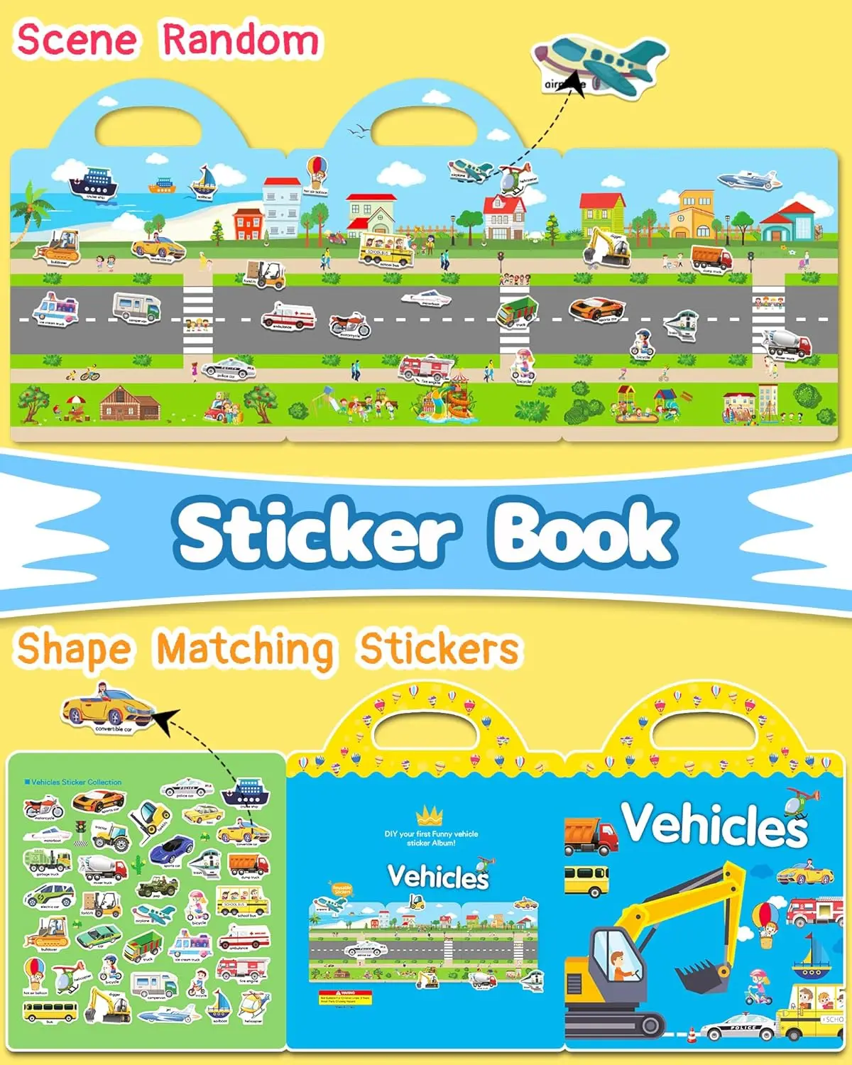 Reusable Sticker Books for Toddlers, Fun Travel Stickers for Kids, Toddler Sticker Book, Crafts Activities for Toddlers