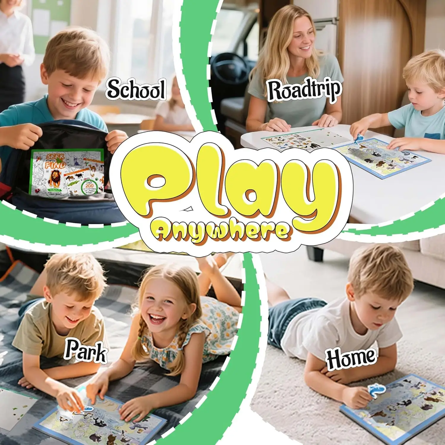 Seek and Find Books for Kids with 200+ Waterproof Stickers & 10 Scenes to Color, Sticker Book for Kid, Sticker Book for Kid