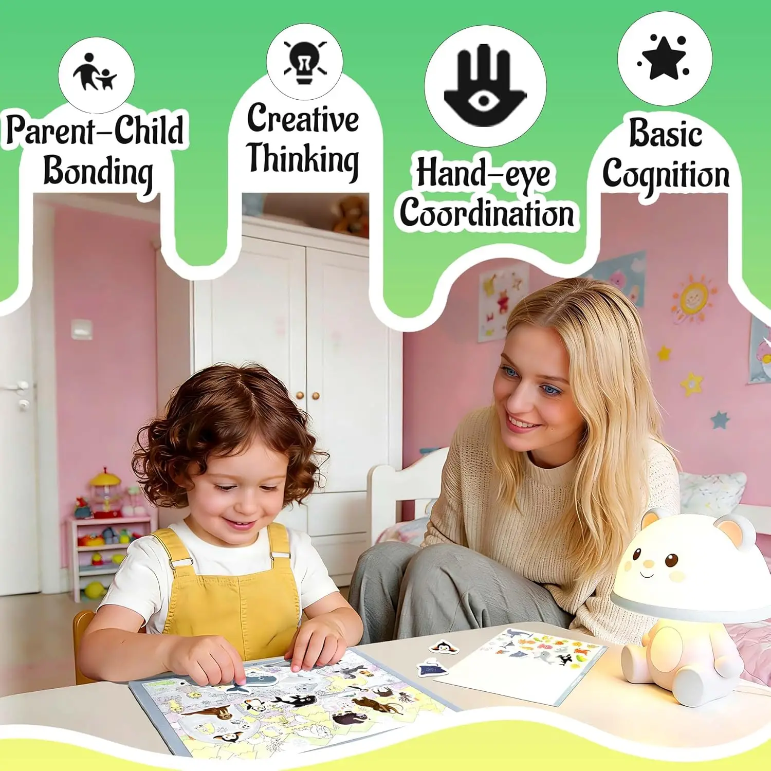 Seek and Find Books for Kids with 200+ Waterproof Stickers & 10 Scenes to Color, Sticker Book for Kid, Sticker Book for Kid
