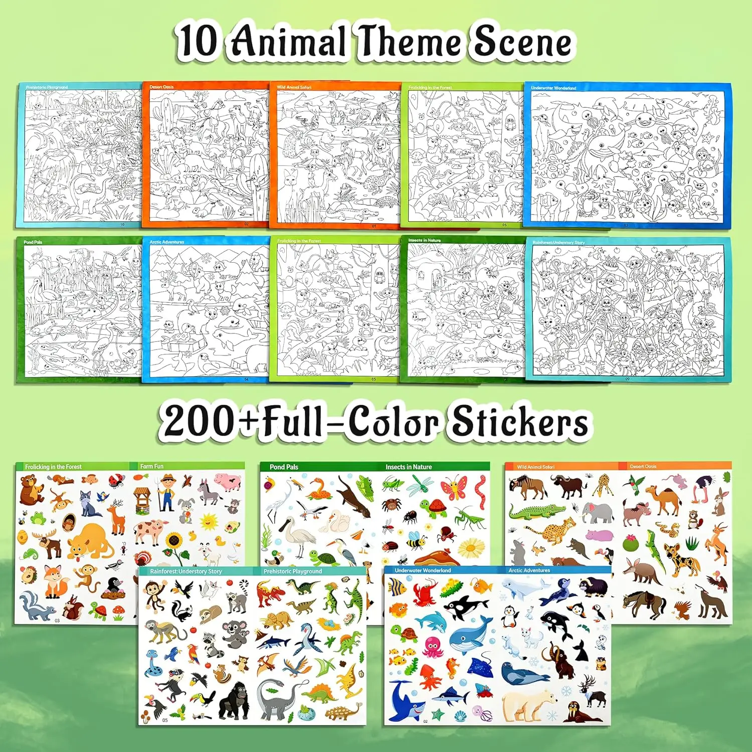 Seek and Find Books for Kids with 200+ Waterproof Stickers & 10 Scenes to Color, Sticker Book for Kid, Sticker Book for Kid
