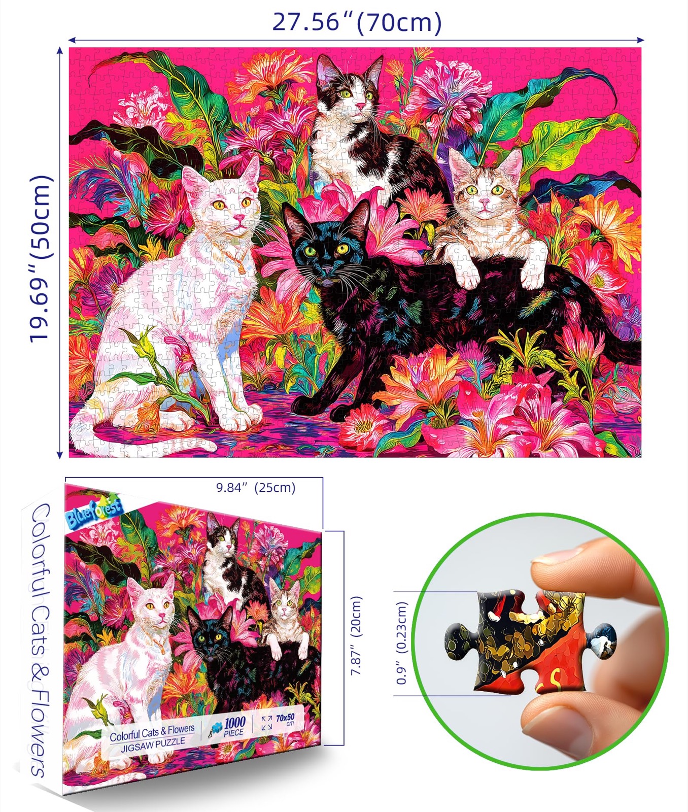 Spring Cat & Flower 1000 Piece Puzzles for Adults , Colorful Fun Puzzles ,  for Gifts Halloween Christmas Family Games.