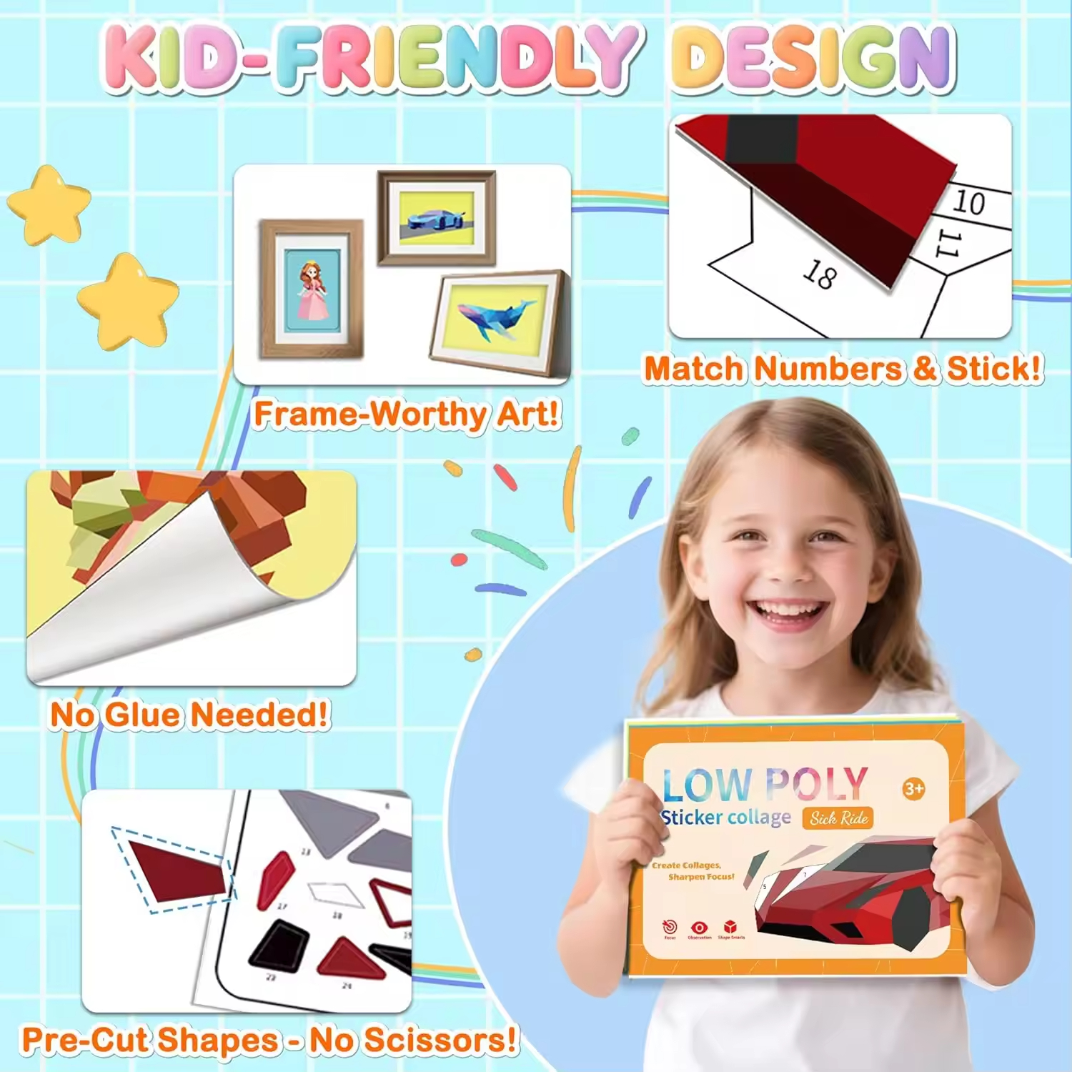 Sticker Books for Kids Ages 4-8 Sticker by Number Books Activity Book for Kids Ages 3-5 Sticker Puzzle Book
