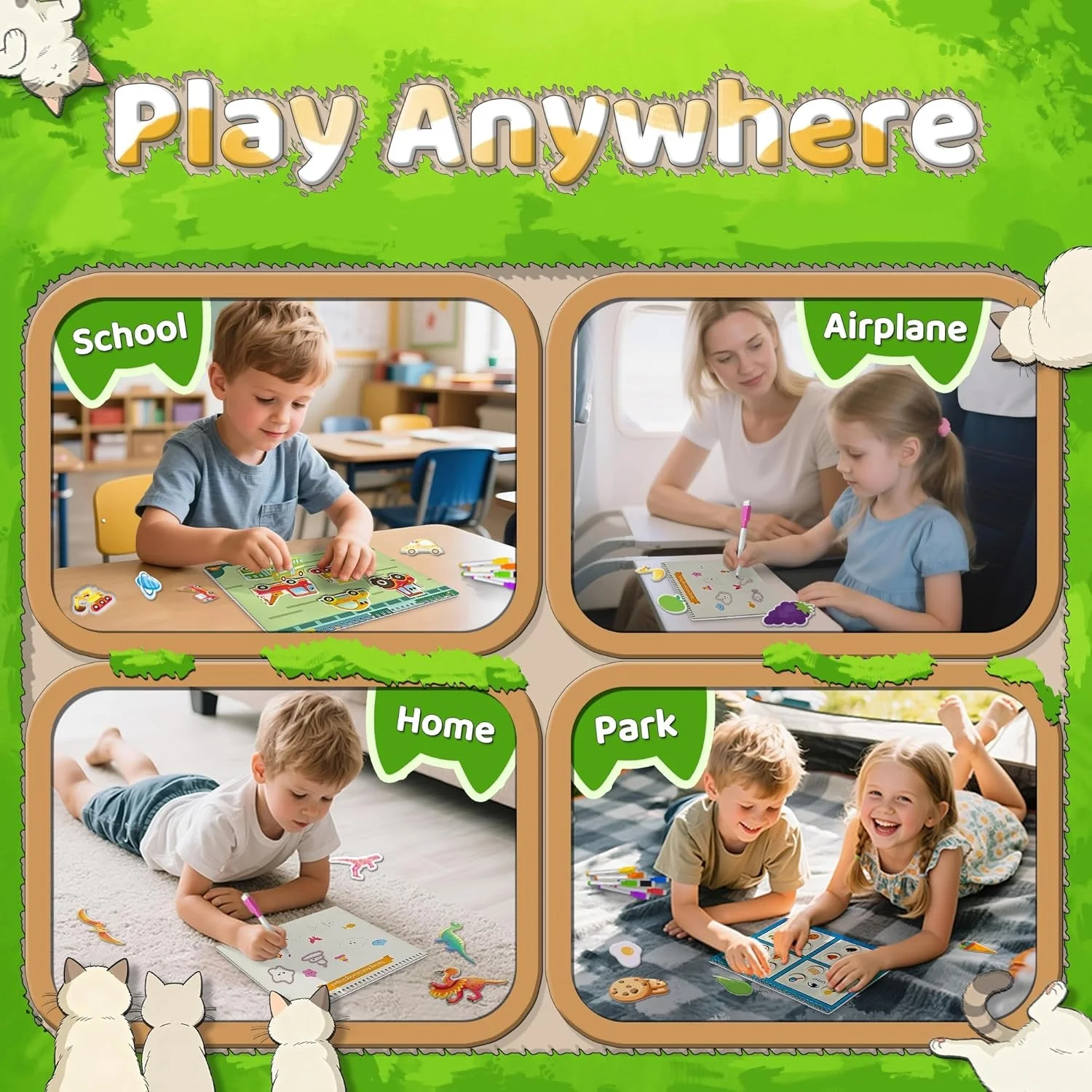 Velcro Pasted 28 Themes Montessori Busy Book for Toddlers 1-3 with 8 Markers & Storge Bag, Reusable Toddler Activity Books