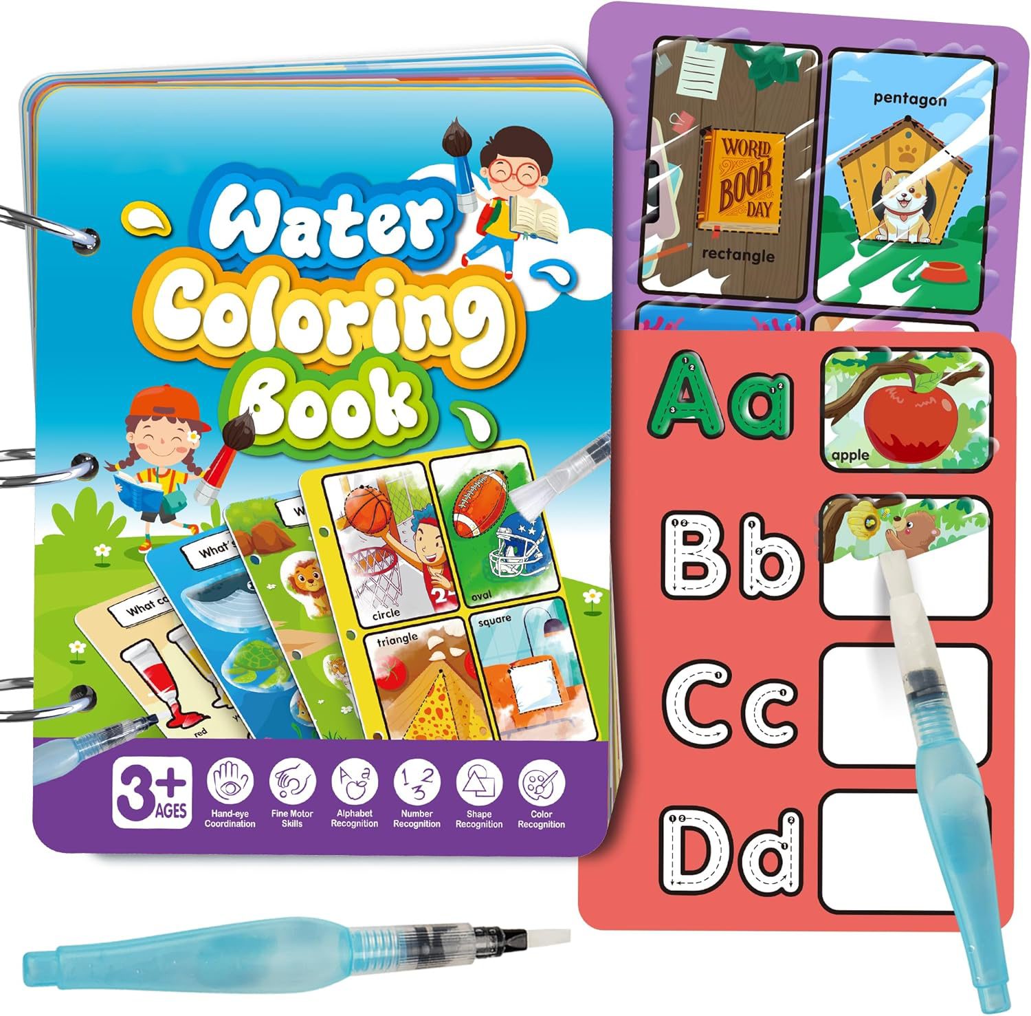 Water Painting Color Book – 12 Double Sided Water Color Book, Aqua Doodle Drawing for Kids Age 3-8 Year Old,