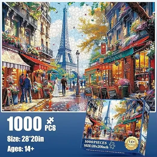 1000pc Paris Puzzle, Recycled Paper, Fun & Challenging for Adults/Kids, Family Game, Gift, 28x20in