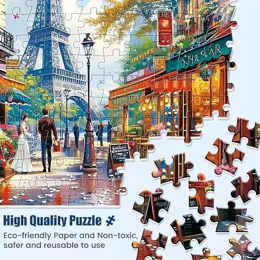 1000pc Paris Puzzle, Recycled Paper, Fun & Challenging for Adults/Kids, Family Game, Gift, 28x20in