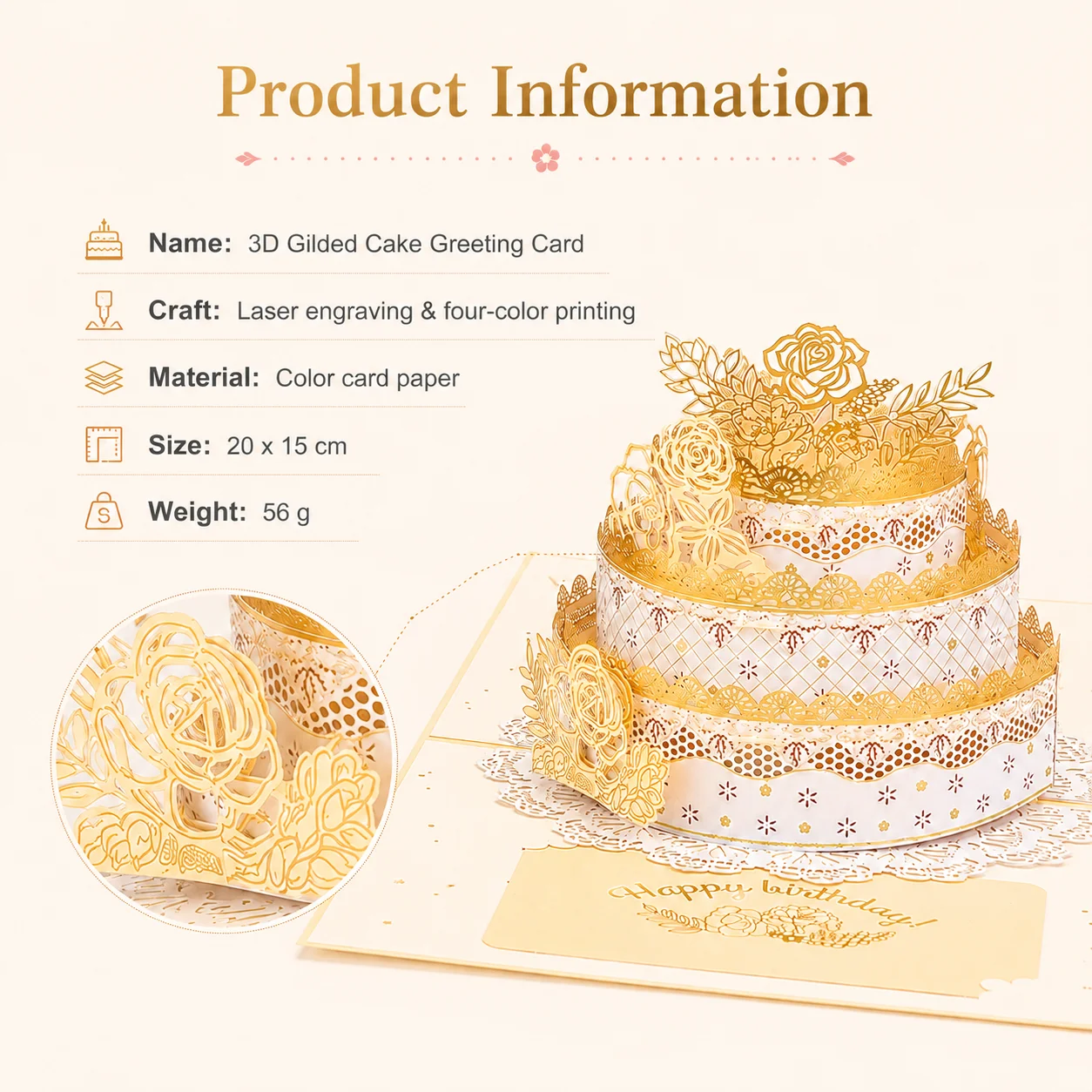 3D Carousel Pop Up Greeting Card, Laser Cut Handmade Luxury Birthday Cake Set with Envelope and Blank Note, Commemorative Gifts