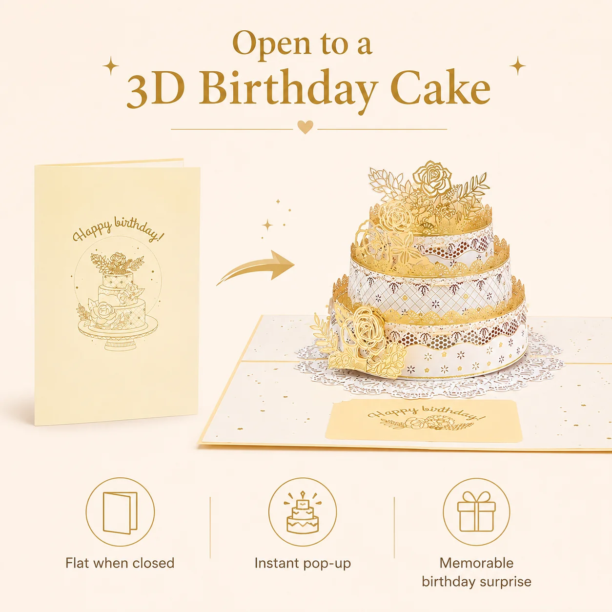 3D Carousel Pop Up Greeting Card, Laser Cut Handmade Luxury Birthday Cake Set with Envelope and Blank Note, Commemorative Gifts