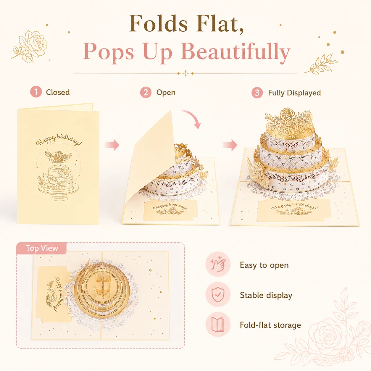 3D Carousel Pop Up Greeting Card, Laser Cut Handmade Luxury Birthday Cake Set with Envelope and Blank Note, Commemorative Gifts