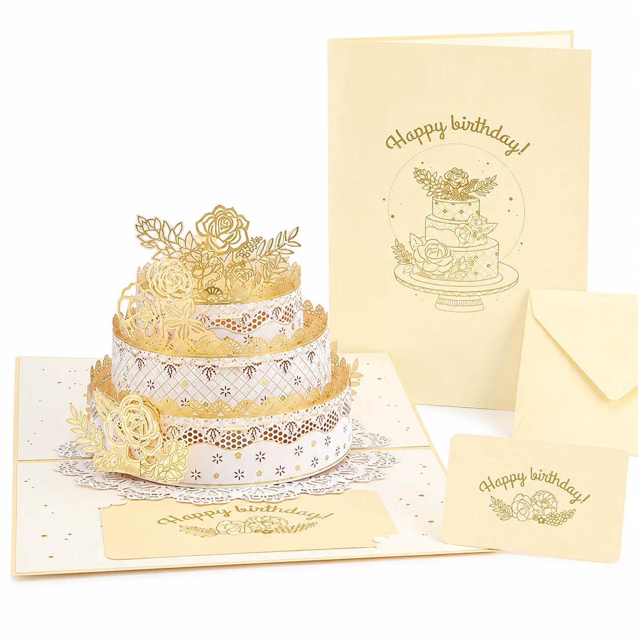 3D Carousel Pop Up Greeting Card, Laser Cut Handmade Luxury Birthday Cake Set with Envelope and Blank Note, Commemorative Gifts