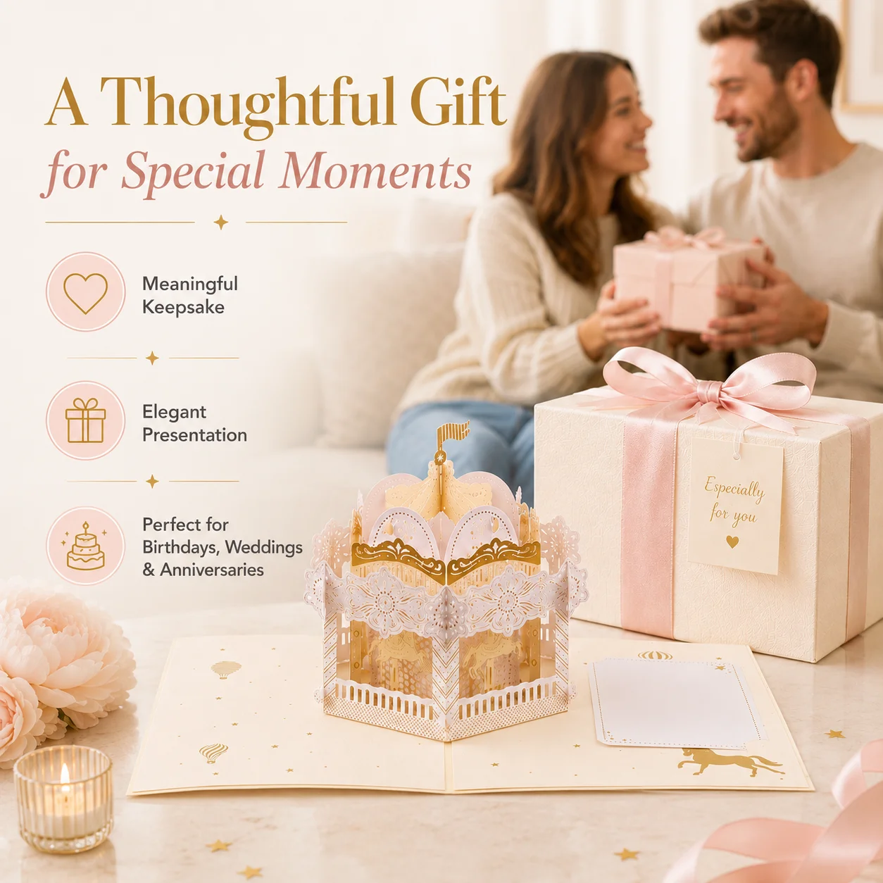 3D Carousel Pop up Greeting Card Laser Cut Handmade 3D Carousel Pop up Greeting Card for Wedding Birthday Gift