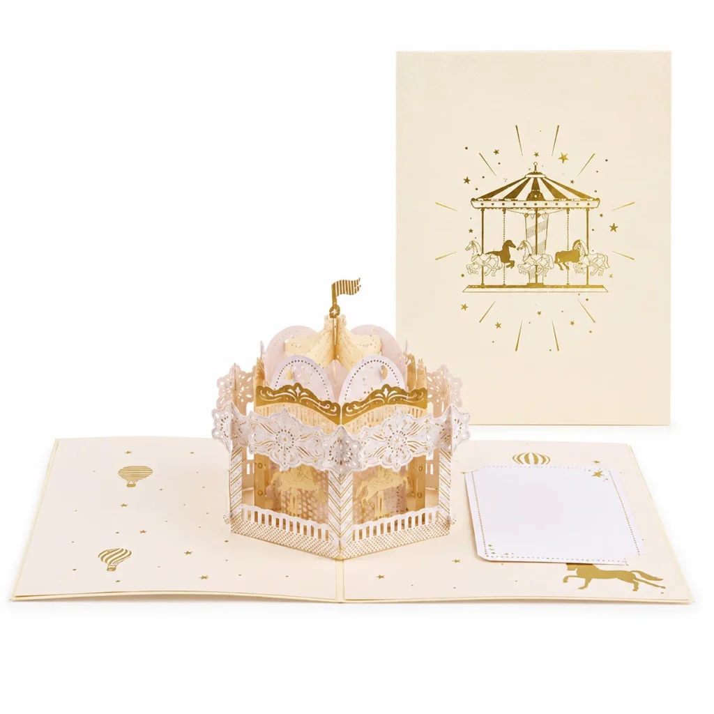 3D Carousel Pop up Greeting Card Laser Cut Handmade 3D Carousel Pop up Greeting Card for Wedding Birthday Gift