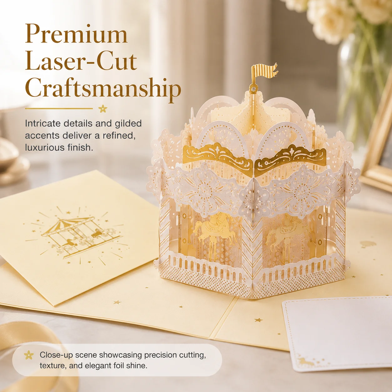 3D Carousel Pop up Greeting Card Laser Cut Handmade 3D Carousel Pop up Greeting Card for Wedding Birthday Gift