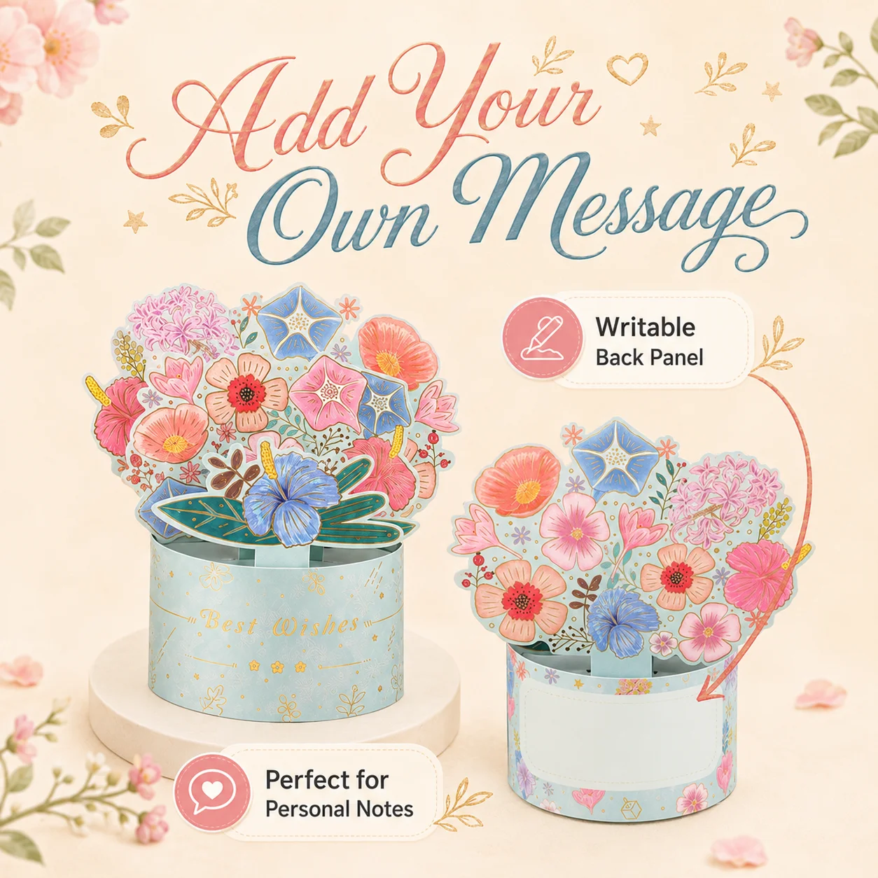 3D Pop up Bouquet Greeting Card, Gold Foil Laser Cut Handmade 3D Pop up Bouquet Greeting Card for Valentine Mother’s Day