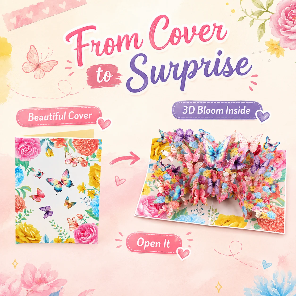 3D Pop up Butterfly Flower Greeting Card Handmade Birthday with Envelope 3D Pop up Butterfly Flower Greeting Card Wholesale