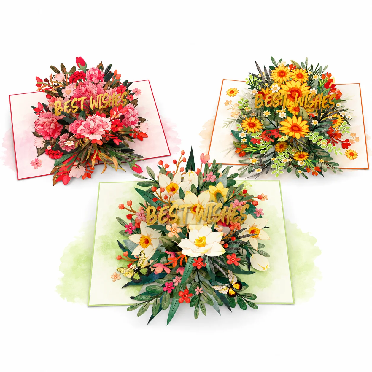 3D Pop up Flower Greeting Card Thank You Bouquet Laser Cut Kirigami Handmade Luxury 3D Pop up Flower Greeting Card Wholesale