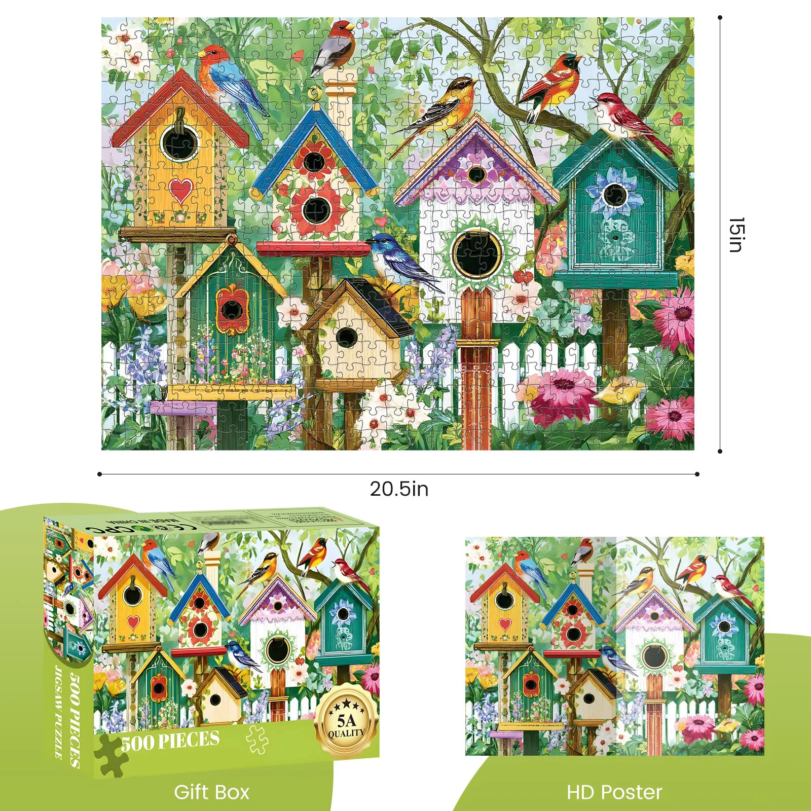 500 Piece Puzzle for Adults, Colorful Birdhouses 500 Piece Puzzle, Perfect for Family Game , Home Wall Decor, Great Gift
