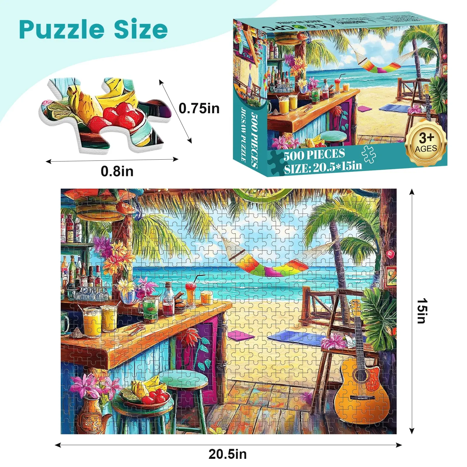 500 Piece Puzzle for Adults, Vacation Jigsaw Puzzle Seaside Bar Puzzles 500 Pieces Birthday Party for Family Adults Funny Puzzle