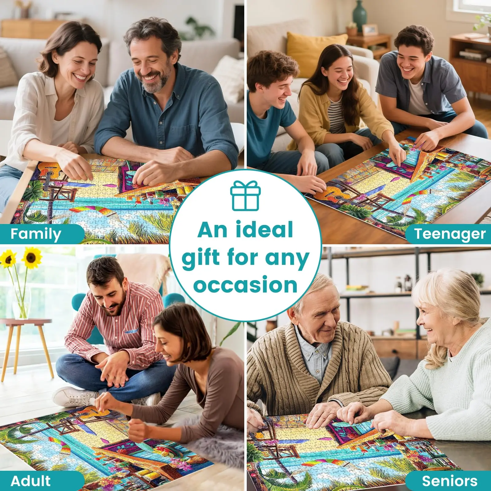 500 Piece Puzzle for Adults, Vacation Jigsaw Puzzle Seaside Bar Puzzles 500 Pieces Birthday Party for Family Adults Funny Puzzle