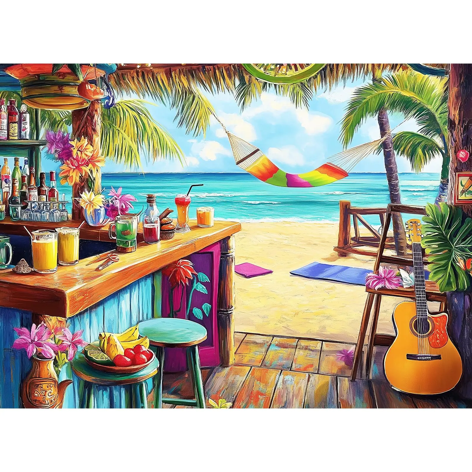 500 Piece Puzzle for Adults, Vacation Jigsaw Puzzle Seaside Bar Puzzles 500 Pieces Birthday Party for Family Adults Funny Puzzle