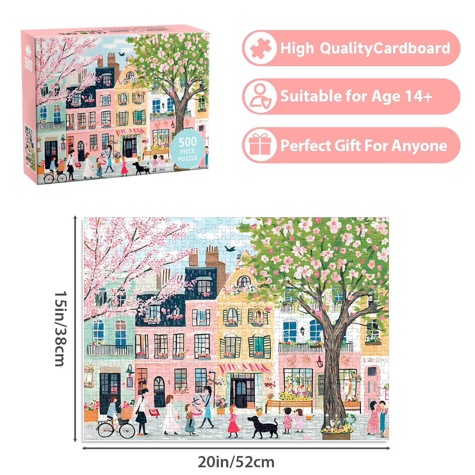 500 Piece Puzzles for Adults,Pink Garden Jigsaw Puzzle, Recycled Cardboard Puzzle , Birthday Party Gift for Family Friends