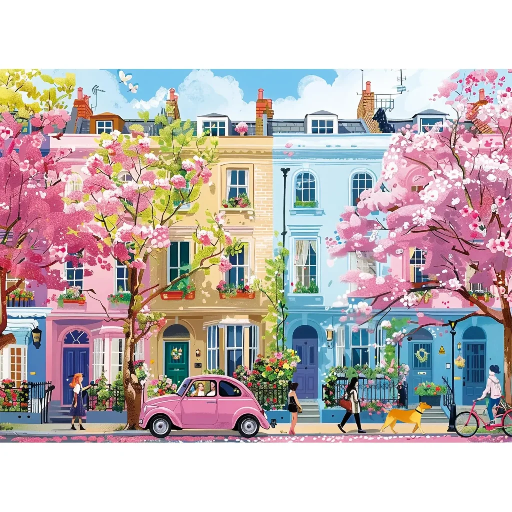 500 Pieces Jigsaw Puzzles for Adults, Blooming Street City Puzzle 500 Pieces, Puzzles with Letters on Back, Family Game Gifts.