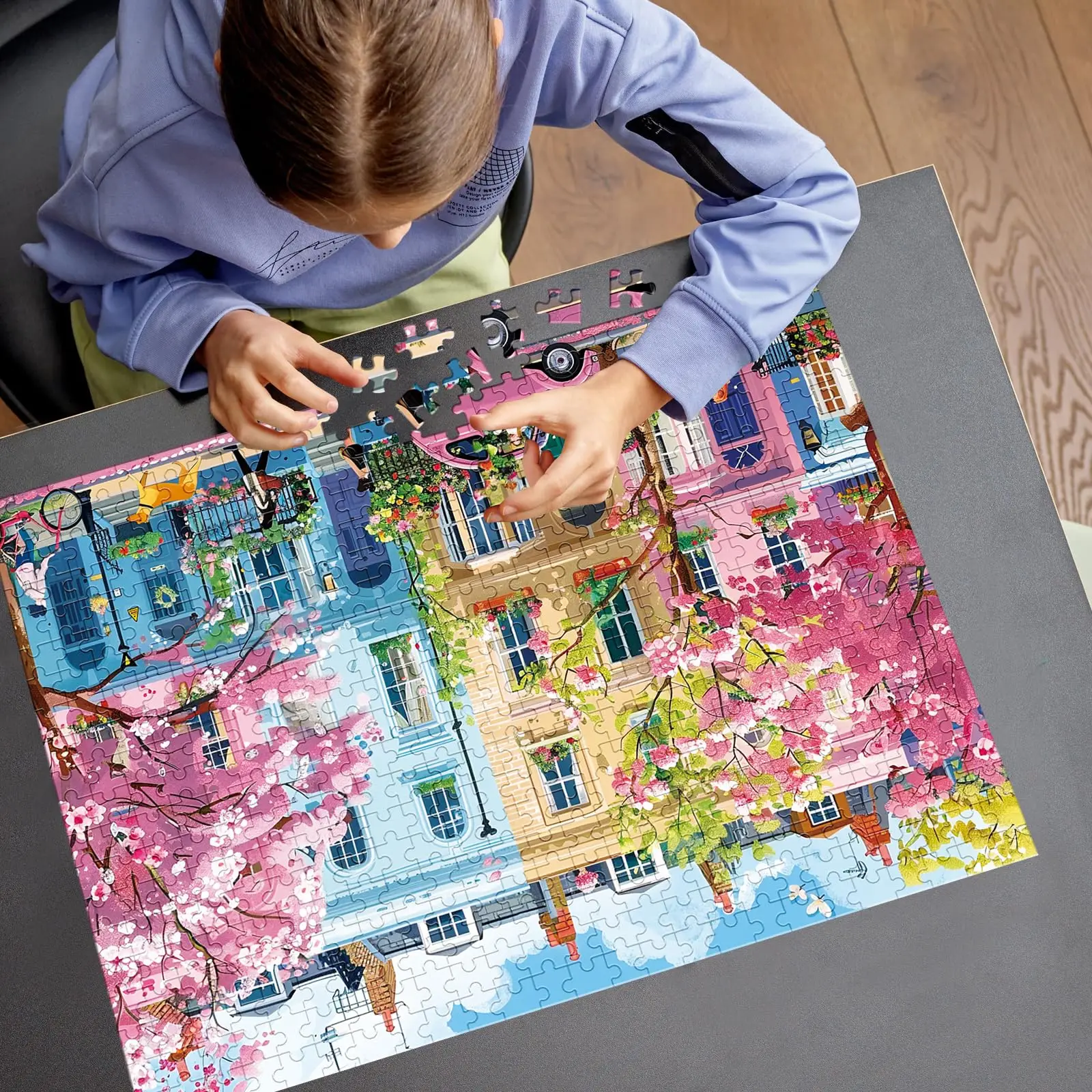 500 Pieces Jigsaw Puzzles for Adults, Blooming Street City Puzzle 500 Pieces, Puzzles with Letters on Back, Family Game Gifts.
