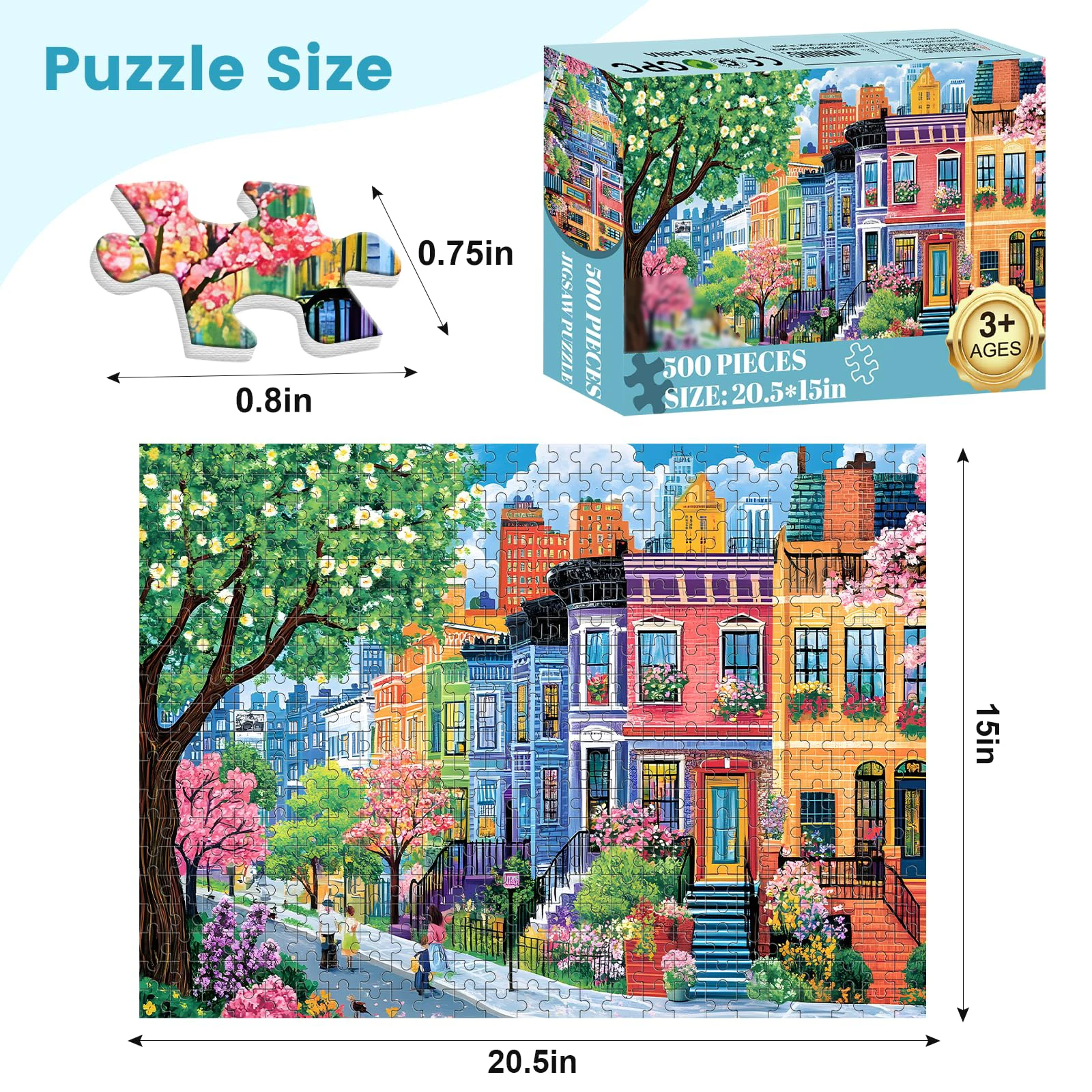 500 Pieces Puzzles for Adults, Colorful Street Jigsaw Puzzle, Recycled Paper Puzzle 500 Pieces, Family Activity Game Gifts.
