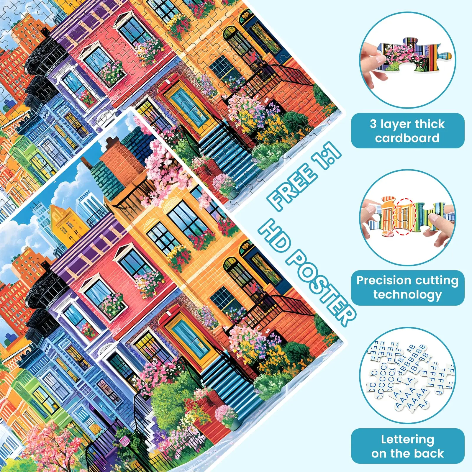 500 Pieces Puzzles for Adults, Colorful Street Jigsaw Puzzle, Recycled Paper Puzzle 500 Pieces, Family Activity Game Gifts.