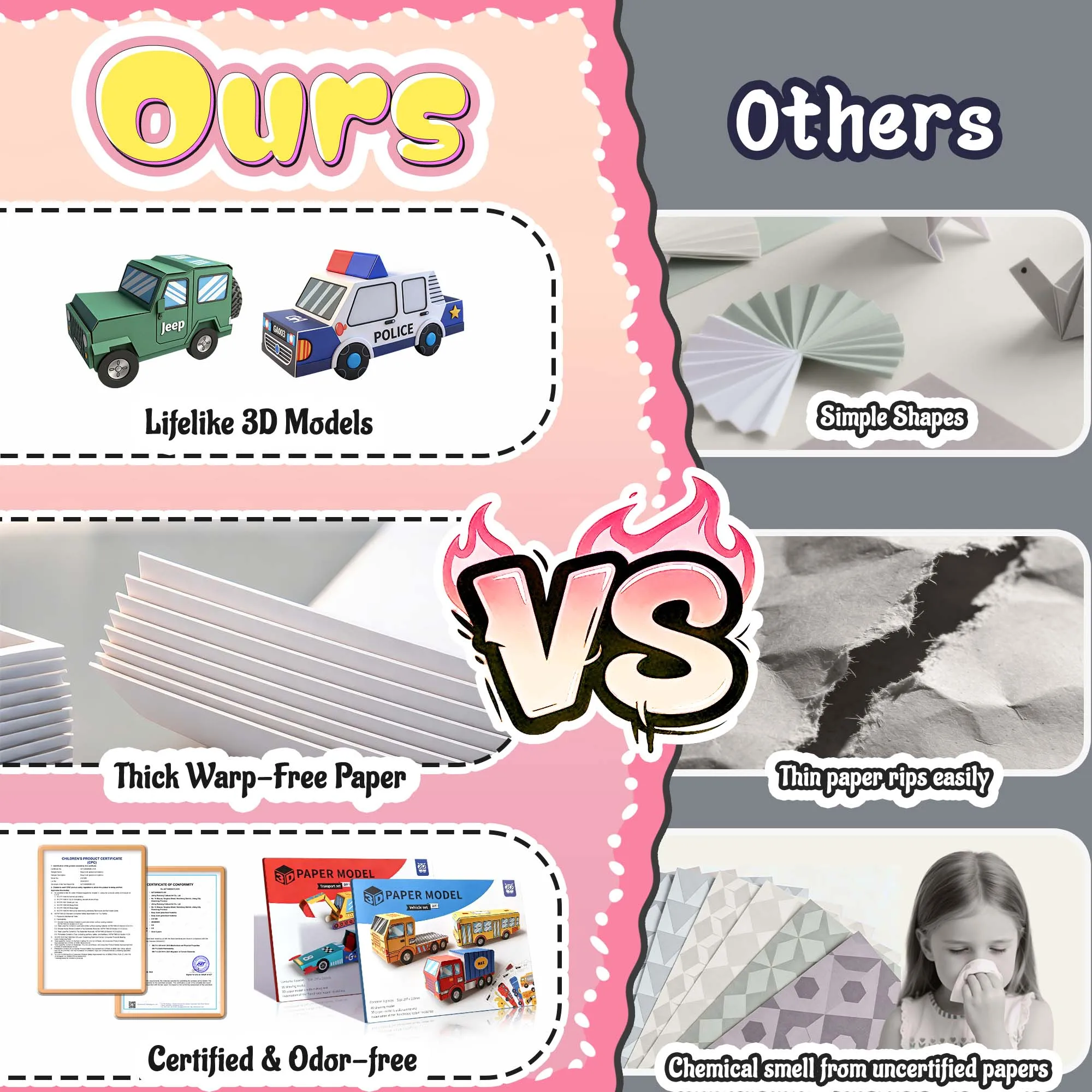 6 Themes 3D Origami Paper, DIY Origami Kit for Kids, Includes 16 Pre-cut, Easy-to-Assemble 3D Origami Sheets for Kids