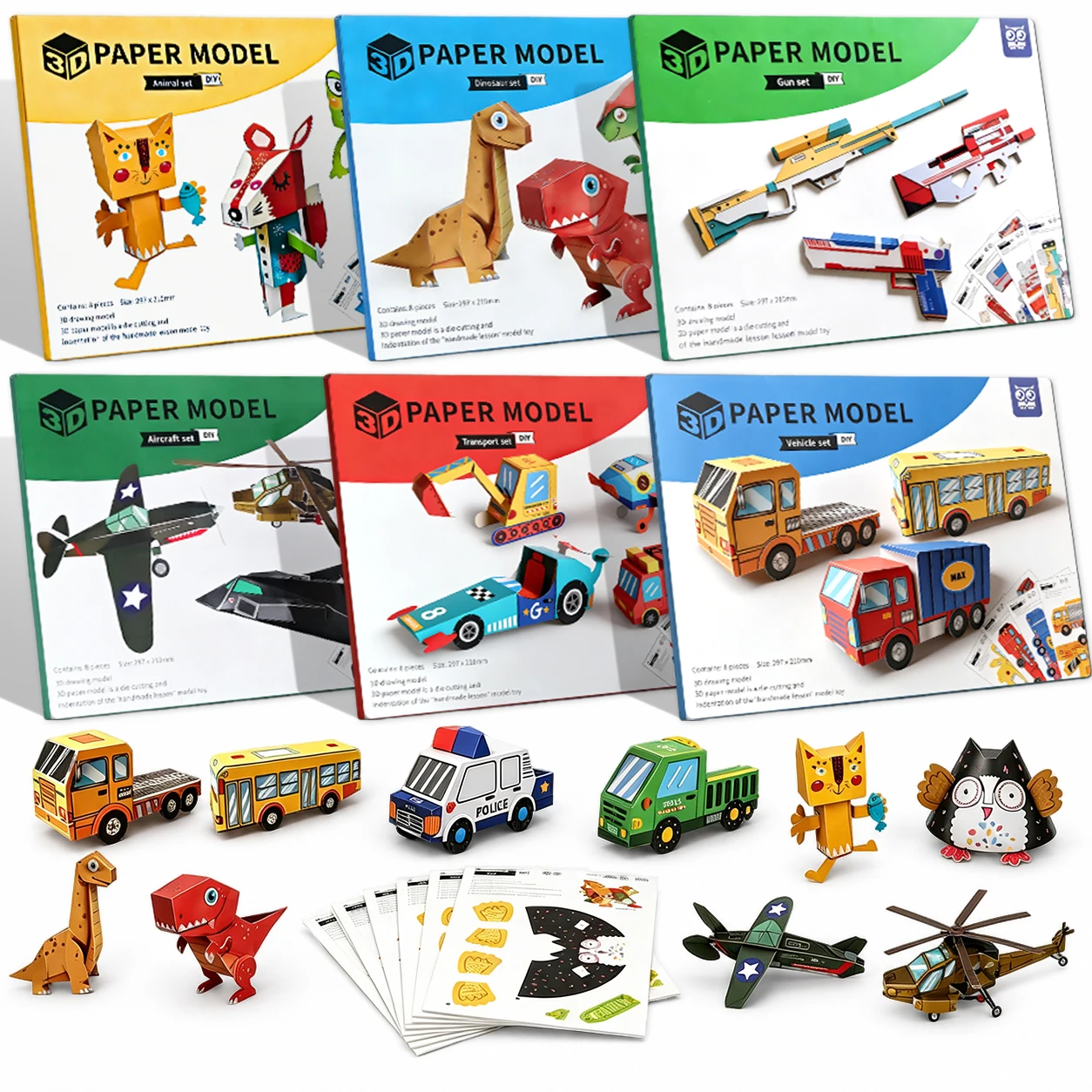 6 Themes 3D Origami Paper, DIY Origami Kit for Kids, Includes 16 Pre-cut, Easy-to-Assemble 3D Origami Sheets for Kids