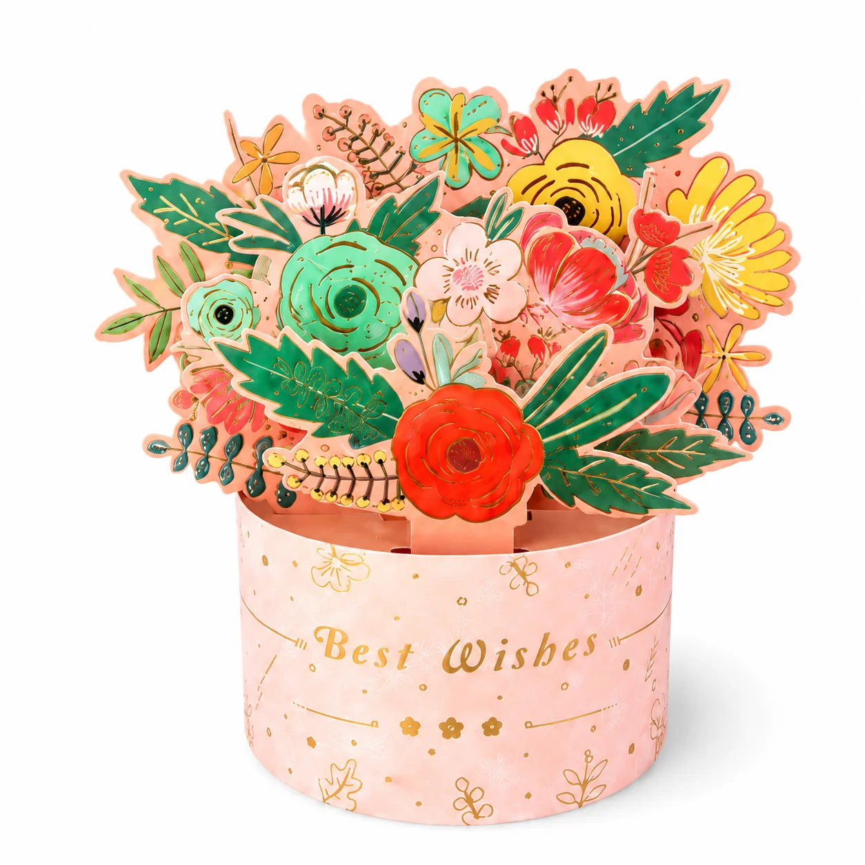 3D Pop up Bouquet Greeting Card, Gold Foil Laser Cut Handmade 3D Pop up Bouquet Greeting Card for Valentine Mother’s Day