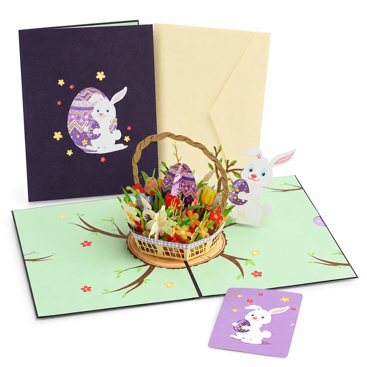 Custom 3D Pop up Easter Greeting Card Laser Cut Paper Carving Bunny 3D Pop up Easter Greeting Card with Envelope Gift Wholesale