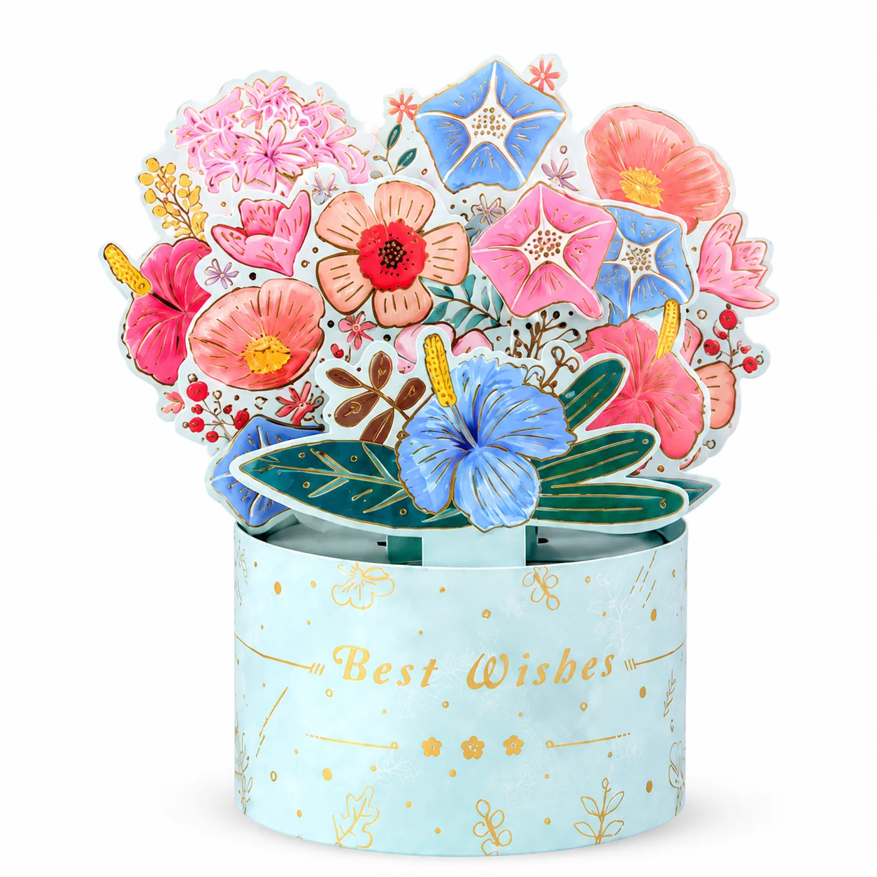 3D Pop up Bouquet Greeting Card, Gold Foil Laser Cut Handmade 3D Pop up Bouquet Greeting Card for Valentine Mother’s Day