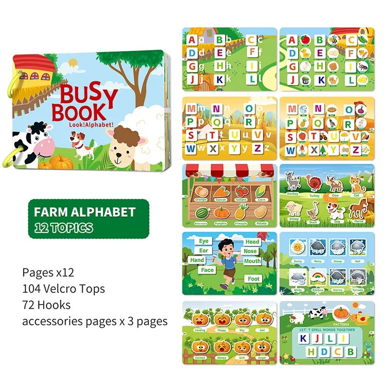 Busy Book Factory Direct Toddler Quiet Book, Montessori Sensory Learning Toy, Reusable Velcro Board, OEM Custom
